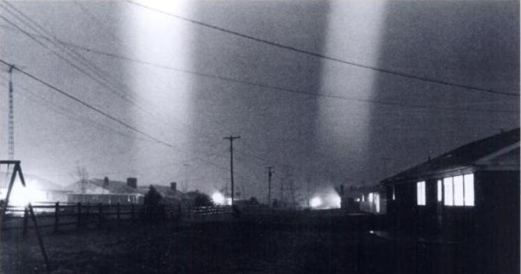 Two luminous tornadoes that did F4 damage in Toledo, OH, 1965-04-11, courtesy James R. Weyer.