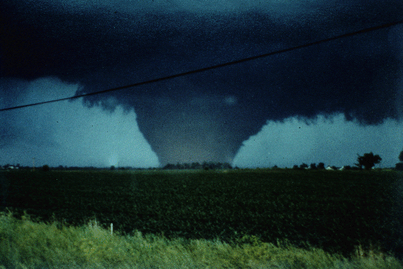 Wedge tornado (1 km wide at base) in Jordan, IA, 1976-06-13, courtesy Iowa State University.