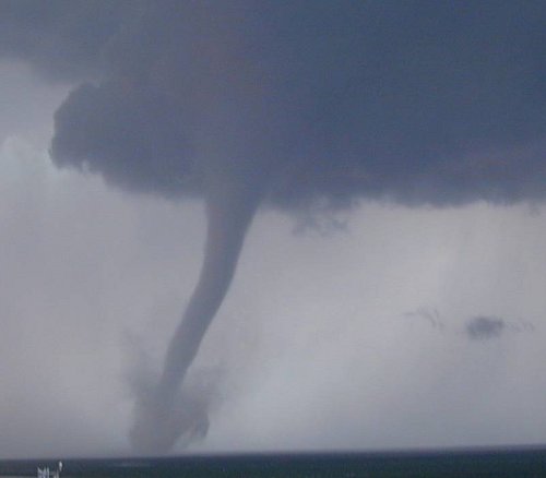 Tornado crossing Chesapeake Bay, 2002-04-28, credit Charlie Boyer, courtesy Calvert Cliffs Nuclear Power Plant.