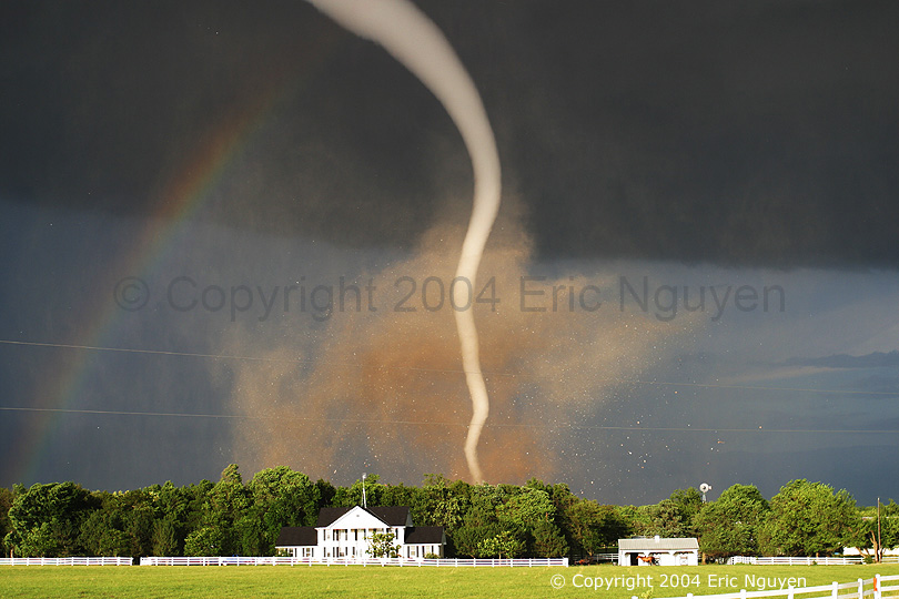 F3 tornado that has just destroyed a house larger than itself in Mulvane, KS, 2004-06-12, credit Eric Nguyen, courtesy Corbis Corporation.